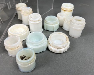 lot 394 image: Vintage Milk Glass Jars - 68 Pieces