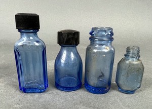 lot 389 image: Antique Cobalt Blue Glass Bottles 10 Pieces