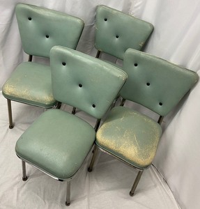 lot 5 image: Set of 4 1950s Retro Vintage Chrome Diner  Kitchen Chairs -Light Aqua