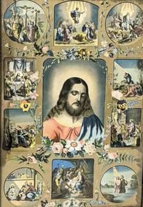 lot 374 image: Framed Vintage Print with Ten Scenes from the Life of Jesus