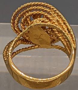 lot 437 image: 18K H.G.E. Ring with Rhinestones - Gold Plated Braided Knot