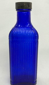 lot 425 image: Antique Cobalt Blue & Light Blue Bottles with Black Caps