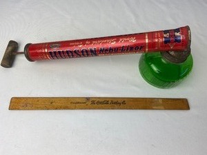 lot 400 image: Vintage Galore 1950-51 License Plates, Green Glass Nebu-Lizor Bug Sprayer & More