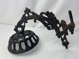lot 484 image: Lot of Vintage Hardware - Cast Iron Oil Lamp Wall Bracket, Black and White Glass Shade and More