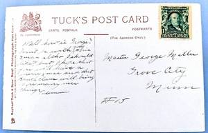 lot 364B image: 1902 Benjamin Franklin 1-Cent Stamp on Vintage Postcard