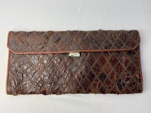 lot 527 image: Antique Leather Collection - Clutch Purse, Playing Cards and Mens Tri-Fold Cowhide Wallet