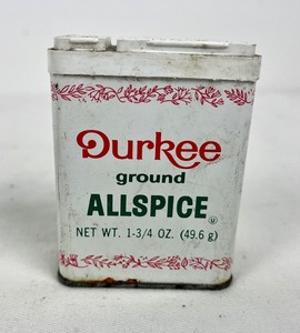 lot 121 image: Antique Durkees Spice Tins - Black Pepper, Sage, Allspice
