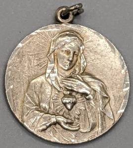 lot 548 image: Sterling Silver- Immaculate Mary Pendant, SkullCrossbones Pin, Ring Size 7.5, Earring