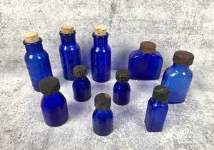 lot 407 image: 10 Antique Cobalt Blue Glass Bottles