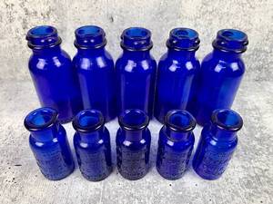 lot 465 image: 10 Cobalt Blue Glass Emerson Drug Bottles