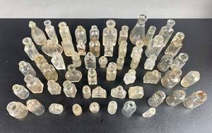 lot 489 image: 55 Miniature Clear Glass Vintage Bottles