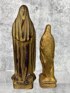 lot 520 image: Antique Statues- Golden Metal St. Therese & Golden Wood Mini Mother Mary- Made in France