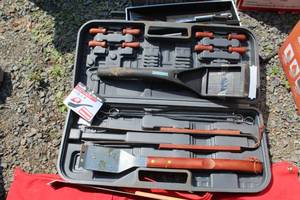 lot 76 image: Grill Utensil Set with Grill Brush, Plastic Carry Case