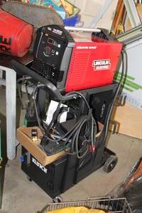 lot 6 image: Lincoln Electric Square Wave TiG 200 Welder with Klutch 2-tier Welding Cart with Locking Cabinet