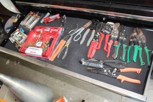 lot 14 image: Hand Tools, Hardware - Snips, Pliers, itt Locking Plier Set 2pc, Milwaukee Titanium Drill Bit Set 23pc, Hex Wrenches, Misc. Tools