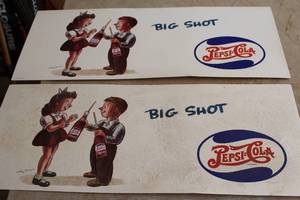 lot 312 image: Lot of (2) Pepsi-Cola Big Shot by Whitney Darrow Jr. Cardboard Wall Sign
