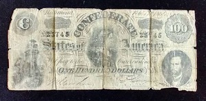 1864 Confederate $100 Note With Overprint Ad