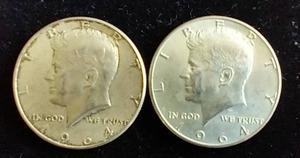 2 90% Silver Kennedy Half Dollars