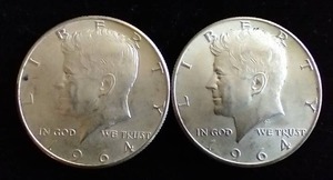 2 90% Silver Kennedy Half Dollars
