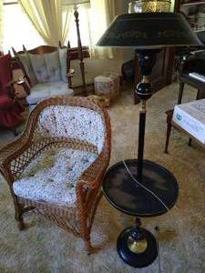 lot 203 image: Wicker chair & Metal Lamp