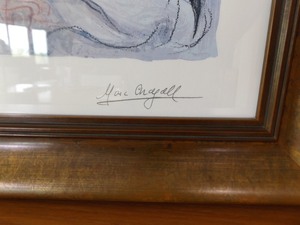 lot 1 image: Authentic Pencil Signed Marc Chagall Framed Bouquet Print #103500