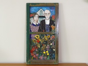 lot 5 image: Mixed Media (Ceramic, Stained Glass, etc.) Mosaic of American Gothic