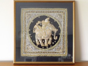 lot 7 image: Framed Hindu Pillow with Sequins Art