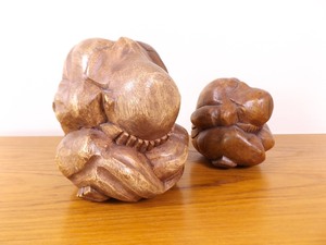 lot 26 image: Pair of Two Wood Carved Weeping Buddhas