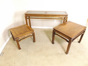 lot 52 image: Asian Themed Wood Couch Table, End Table Set