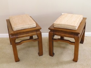 lot 53 image: 2 Asian Themed Wood TableBench Conversions