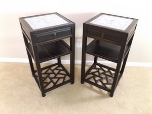lot 54 image: 2 Antique Asian Themed Wood Tables wCeramic Tops