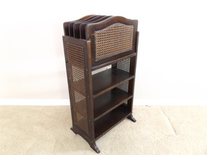 lot 56 image: Vintage Wood Rattan Magazine Rack