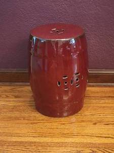 lot 34 image: Charming Red Ceramic Garden Seat Plant Stand