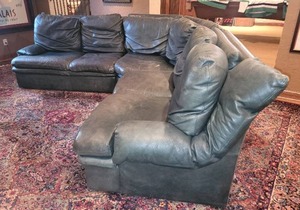 lot 14 image: Luxury Custom Emerald Leather Sectional Sofa
