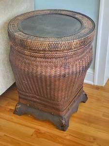 lot 13 image: Amazing Chinese Stitched Rattan Side Table