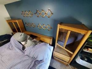 lot 57 image: Wall Cabinet Queen Size Bed With Mirror