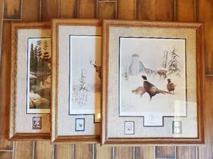 lot 16 image: Three Framed And Signed Leo Stans Prints With Stamps And Coins