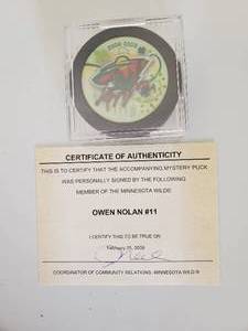 lot 116 image: Minnesota Wild Hokey Puck Signed By Owen Nolan With COA