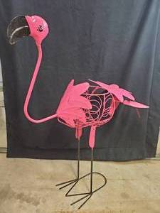New Large Handmade Recycled Metal Pink Flamingo withPlanter