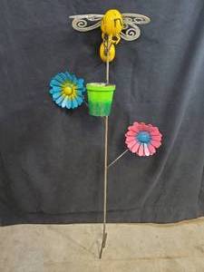 New Handmade Recycled Metal Pollinating Bee Planter on Stake
