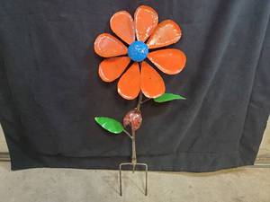 New Handmade Recycled Metal Spinning Flower with Ladybug