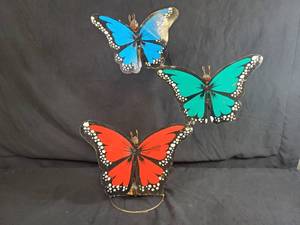 New Handmade Recycled Metal Butterflys on Rock