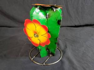 New Handmade Recycled Metal Flowering Cactus