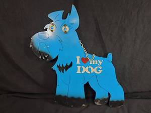 New Handmade Recycled Metal I Love My Dog Hanging Sign