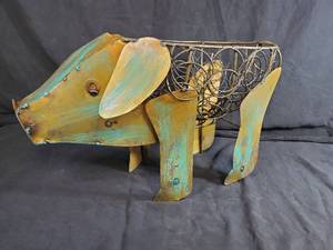 New Handmade Recycled Metal Pig Planter