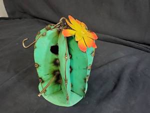 New Handmade Recycled Metal Flowering Cactus Birdhouse