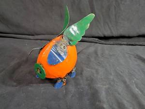 New Handmade Recycled Metal Pig with Wings