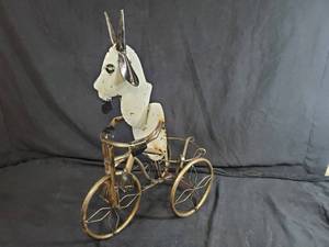 New Handmade Recycled Metal Goat on Trike Tricycle Planter