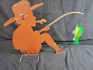 New Handmade Recycled Metal Man Fishing
