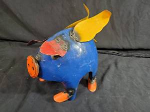 New Medium Handmade Recycled Metal Pig with Wings
